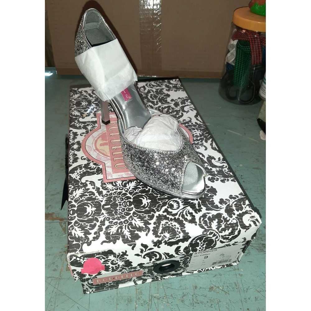 Silver Glitter Peep-Toe High Heel Pumps